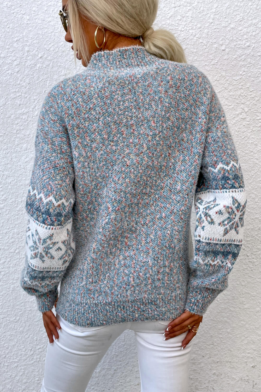 Snowflake Pattern Mock Neck Sweater - Guy Christopher 