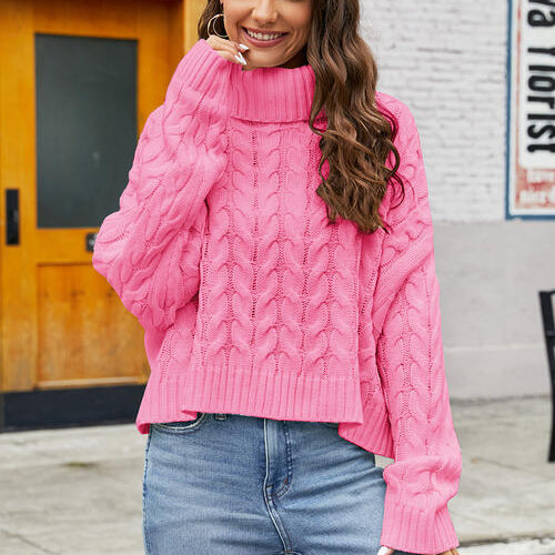 Turtleneck Cable-Knit  Long Sleeve Sweater