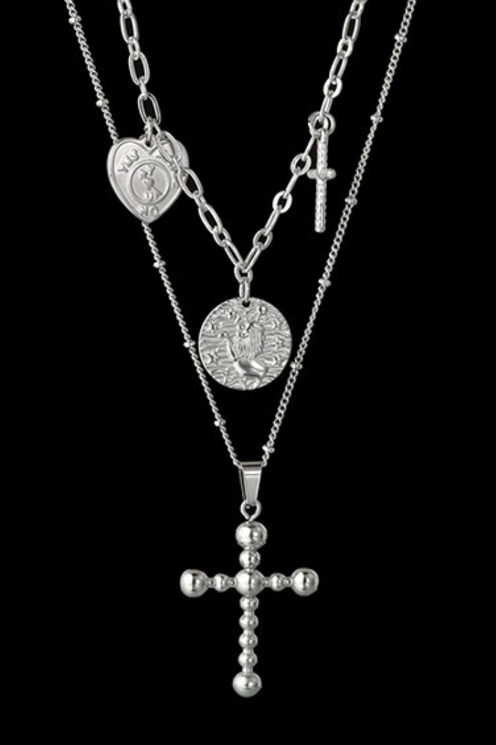 Stainless Steel Antique Coins & Cross Necklace - Guy Christopher 