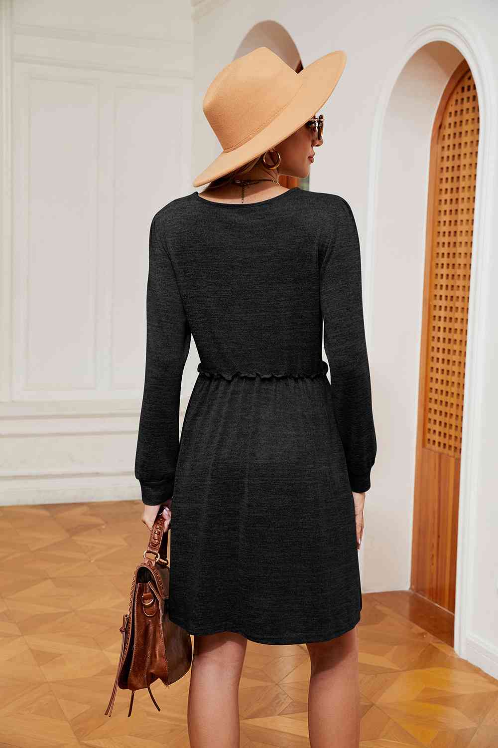 Square Neck Long Sleeve Dress - Guy Christopher 