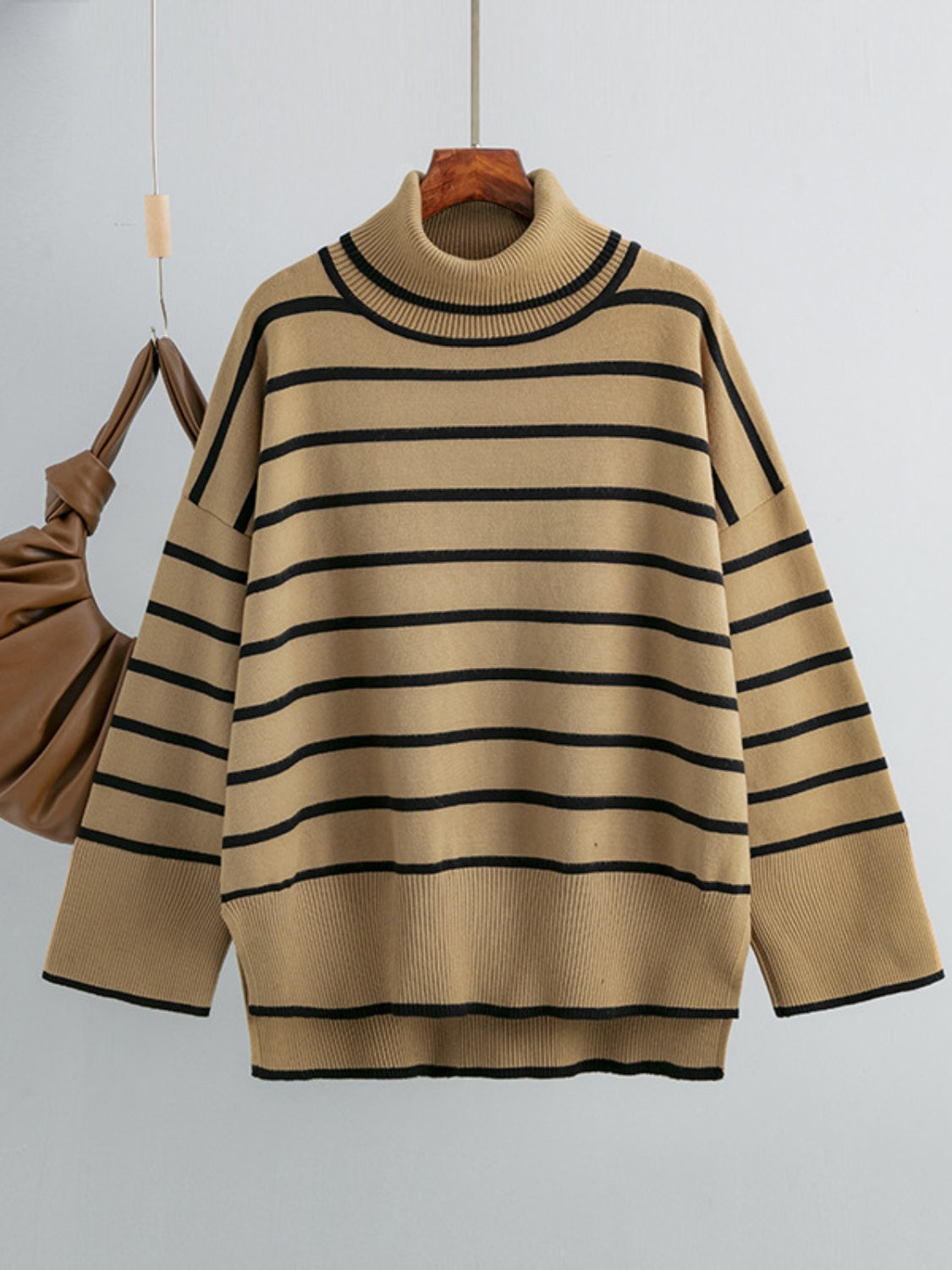 Striped Drop Shoulder Turtleneck Sweater - Guy Christopher 