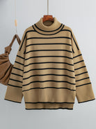 Striped Drop Shoulder Turtleneck Sweater - Guy Christopher 