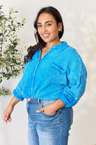 Zenana Full Size Washed Raw Trim Button Down Shirt - Guy Christopher 