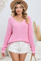 V-Neck Long Sleeve Knit Top - Guy Christopher 