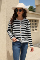 Striped Round Neck Button-Down Dropped Shoulder Cardigan - Guy Christopher 