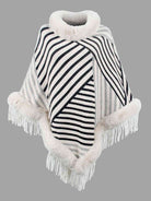 Striped Fringe Hem Poncho - Guy Christopher 