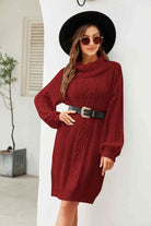 Woven Right Mixed Knit Turtleneck Lantern Sleeve Sweater Dress - Guy Christopher 