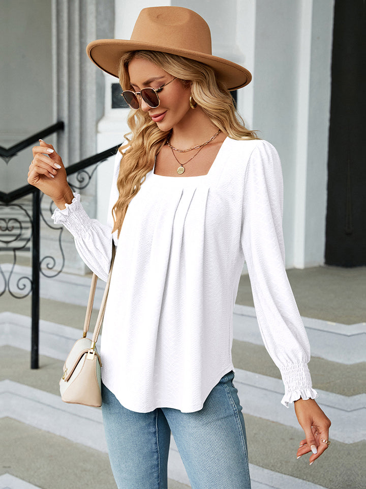 Square Neck Puff Sleeve Blouse - Guy Christopher 