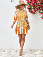 Striped Half Sleeve Tie Waist Mini Dress - Guy Christopher 