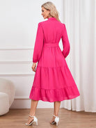 Tie Neck Long Sleeve Tiered Dress - Guy Christopher 