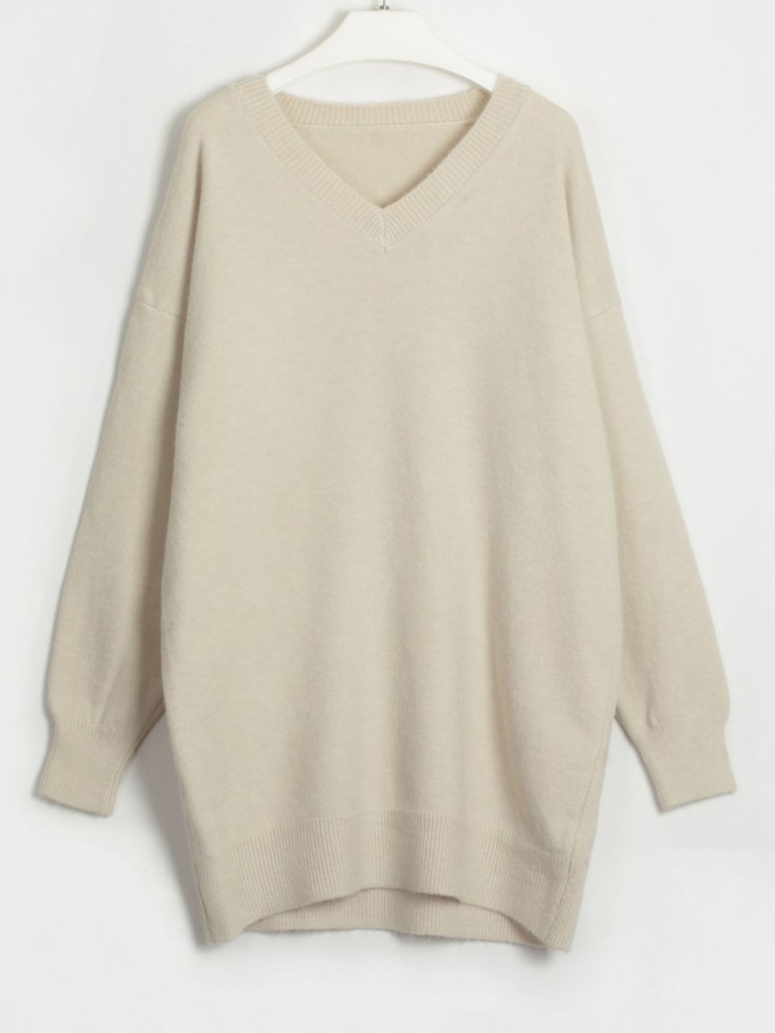 V-Neck Dropped Shoulder Sweater Dress - Guy Christopher 