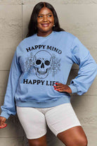 Simply Love Simply Love Full Size HAPPY MIND HAPPY LIFE SKULL Graphic Sweatshirt - Guy Christopher 