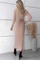 V-Neck Long Sleeve Ribbed Sweater Dress - Guy Christopher 