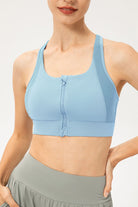 Zip-Up Round Neck Sports Bra - Guy Christopher 