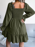 Smocked Flounce Sleeve Square Neck Dress - Guy Christopher 