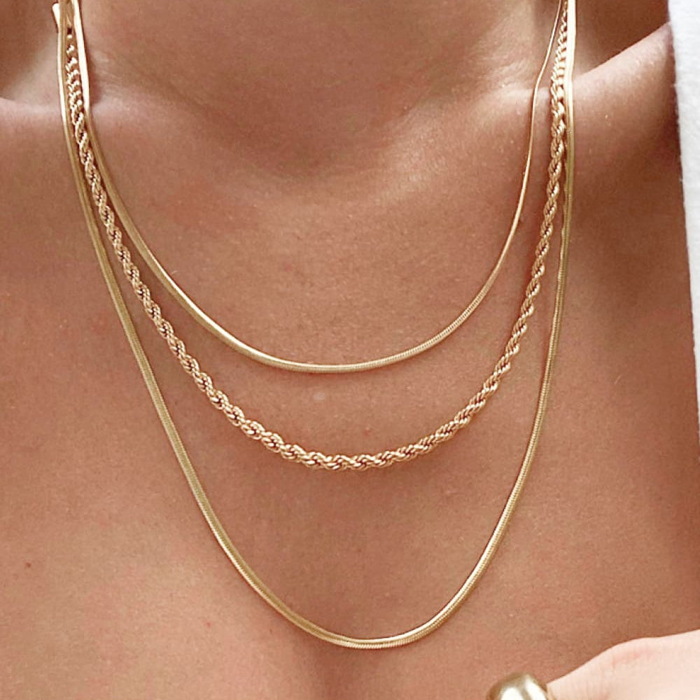 Stainless Steel 18K Gold Pleated Triple Layer Necklace - Guy Christopher 