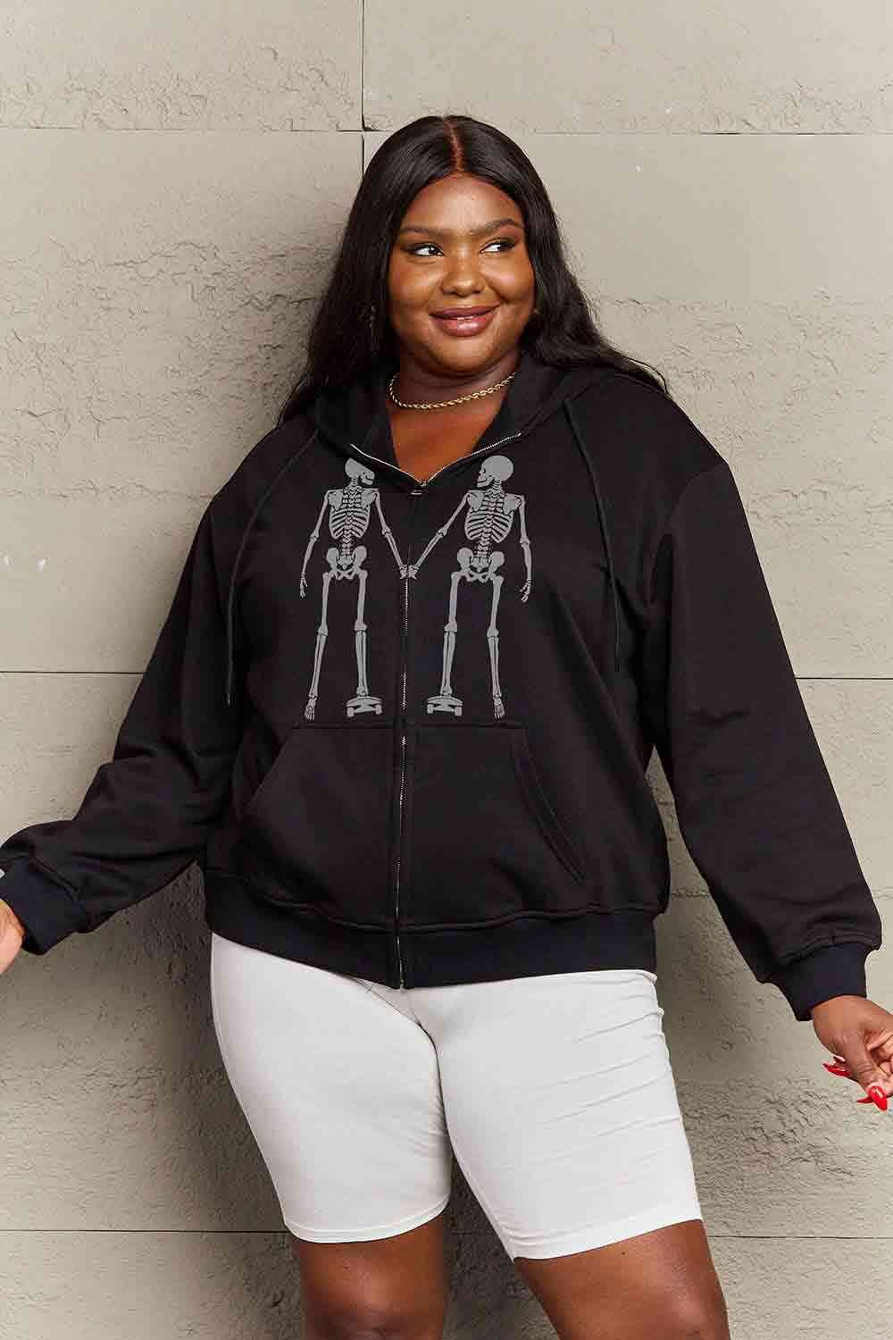 Simply Love Full Size Skeleton Graphic Hoodie - Guy Christopher 