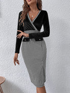 Surplice Neck Houndstooth Dress - Guy Christopher 