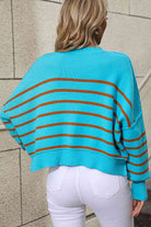 Striped Dropped Shoulder Round Neck Pullover Sweater - Guy Christopher 