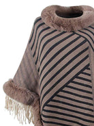 Striped Fringe Hem Poncho - Guy Christopher 