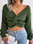 Twisted Front Long Sleeve Cropped Sweater - Guy Christopher 
