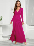 V-Neck Long Sleeve Split Dress - Guy Christopher 