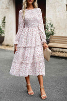 Smocked Flounce Sleeve Midi Dress - Guy Christopher 