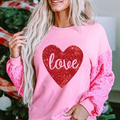 LOVE Heart Sequin Dropped Shoulder Sweatshirt