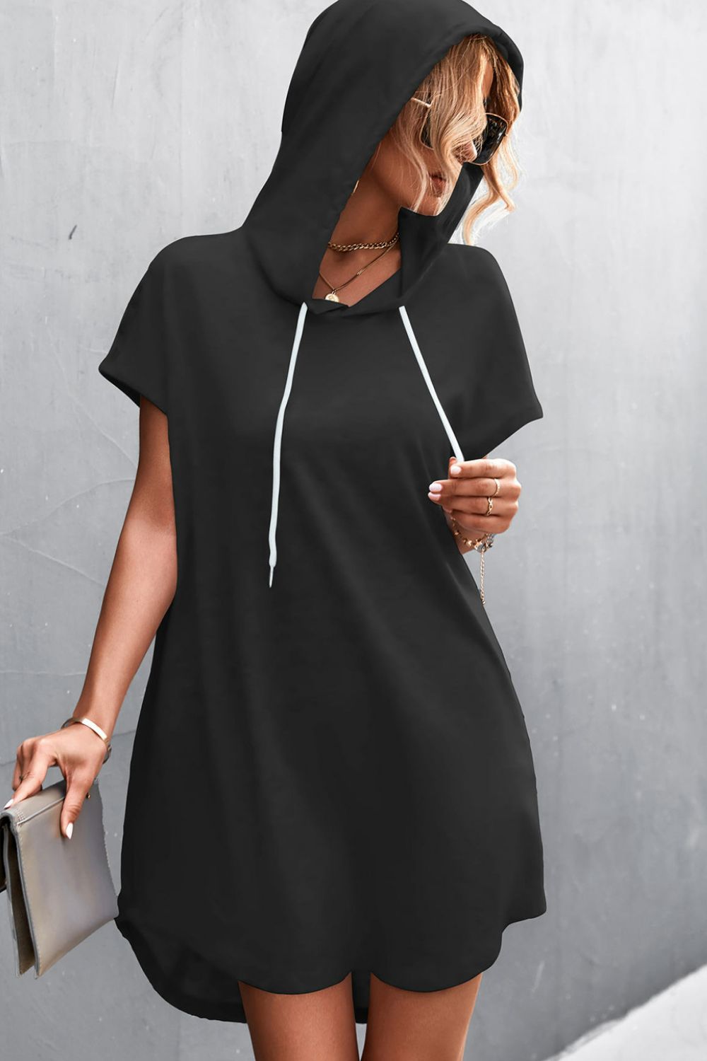 Two-Tone Drawstring Detail Hooded Dress - Guy Christopher 