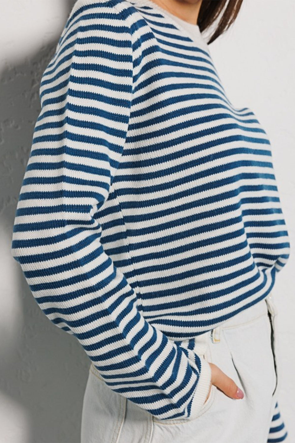 Striped Round Neck Long Sleeve Sweater - Guy Christopher 