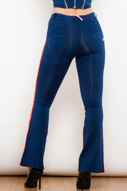 Side Stripe Buttoned Bootcut Jeans - Guy Christopher 