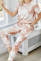 Tie-Dye Round Neck Short Sleeve Top and Pants Lounge Set - Guy Christopher 