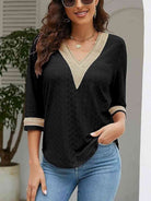 V-Neck Eyelet Blouse - Guy Christopher 