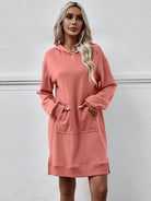 Slit Long Sleeve Hooded Dress with Pocket - Guy Christopher 