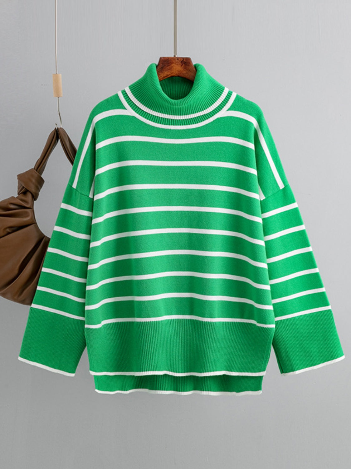 Striped Drop Shoulder Turtleneck Sweater - Guy Christopher 