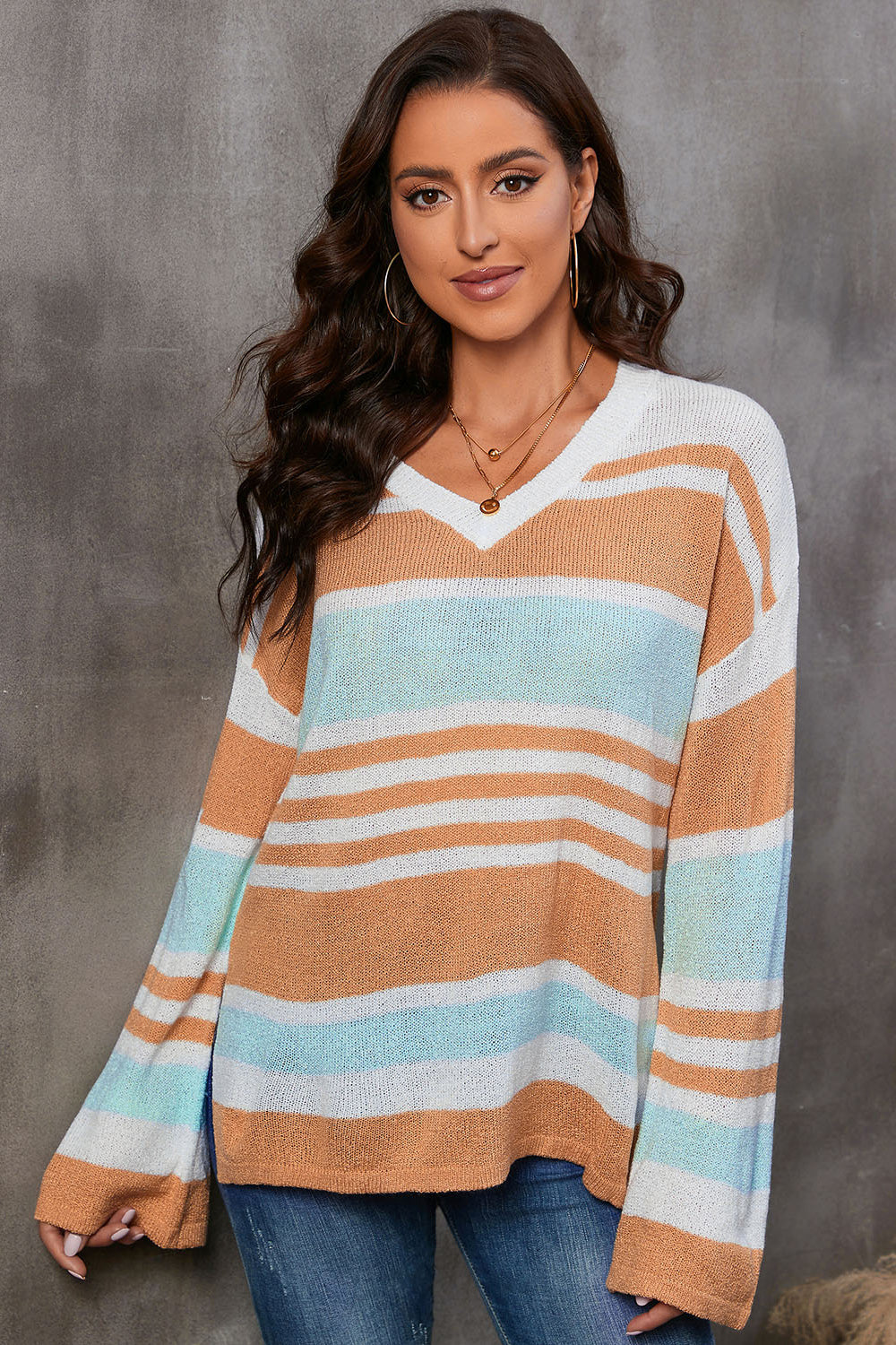 Striped V-Neck Knit Top - Guy Christopher 