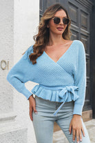 Tie Waist Ruffle Hem Sweater - Guy Christopher 