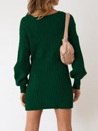 Surplice Neck Long Sleeve Sweater Dress - Guy Christopher 