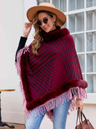 Striped Fringe Hem Poncho - Guy Christopher 