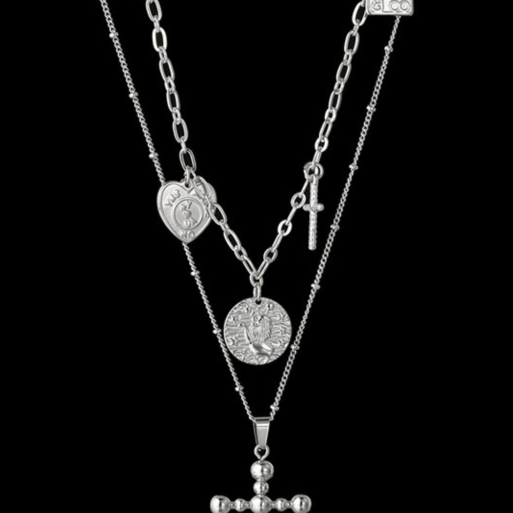 Stainless Steel Antique Coins & Cross Necklace - Guy Christopher 