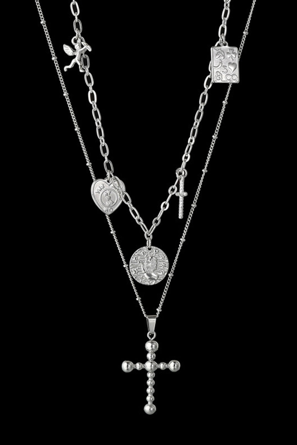 Stainless Steel Antique Coins & Cross Necklace - Guy Christopher 