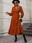 V-Neck Long Sleeve Tiered Dress - Guy Christopher 