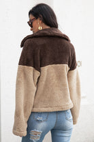 Two-Tone Collared Neck Fuzzy Jacket - Guy Christopher 