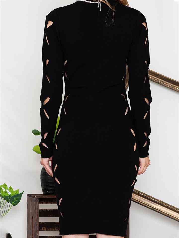 Turtle Neck Cutout Long Sleeve Mini Dress - Guy Christopher 