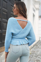 Tie Waist Ruffle Hem Sweater - Guy Christopher 