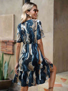 Tie-Dye Round Neck Ruffle Hem Dress - Guy Christopher 