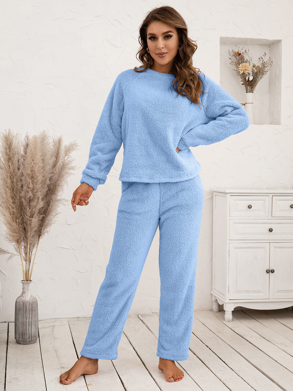 Teddy Long Sleeve Top and Pants Lounge Set - Guy Christopher 