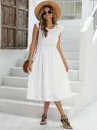 Smocked Round Neck Tiered Dress - Guy Christopher 