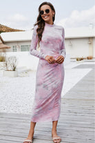 Tie Dye Mock Neck Long Sleeve Dress - Guy Christopher 