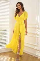 Tie Waist Flutter Sleeve Maxi Dress - Guy Christopher 